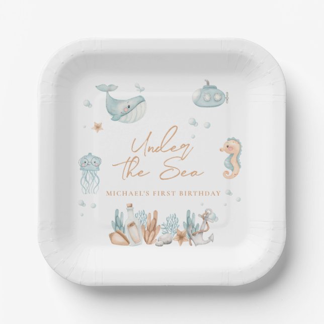 Assiettes En Carton Sous la mer Anniversaire (Recto)