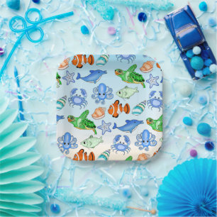 Assiettes En Carton Sous la mer Baby shower Sea Creatures