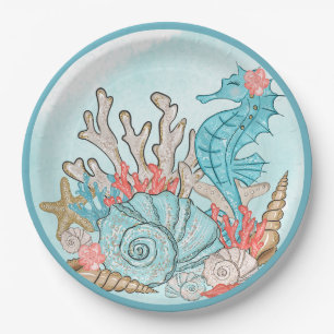 Assiettes En Carton Sous la mer Coquille Sirène fête d'anniversaire