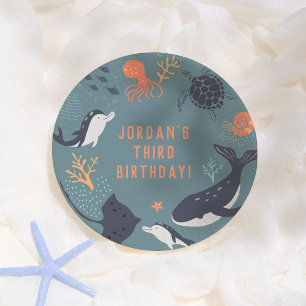 Assiettes En Carton Sous la mer Océan Animaux Garçon fête d'anniversai