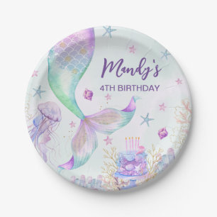Assiettes En Carton Sous la mer violet Turquoise petite sirène