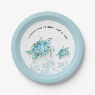 Assiettes En Carton Sous la tortue bleue marine