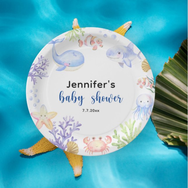 Assiettes En Carton Sous Le Baby shower De La Mer Animaux (Créateur téléchargé)