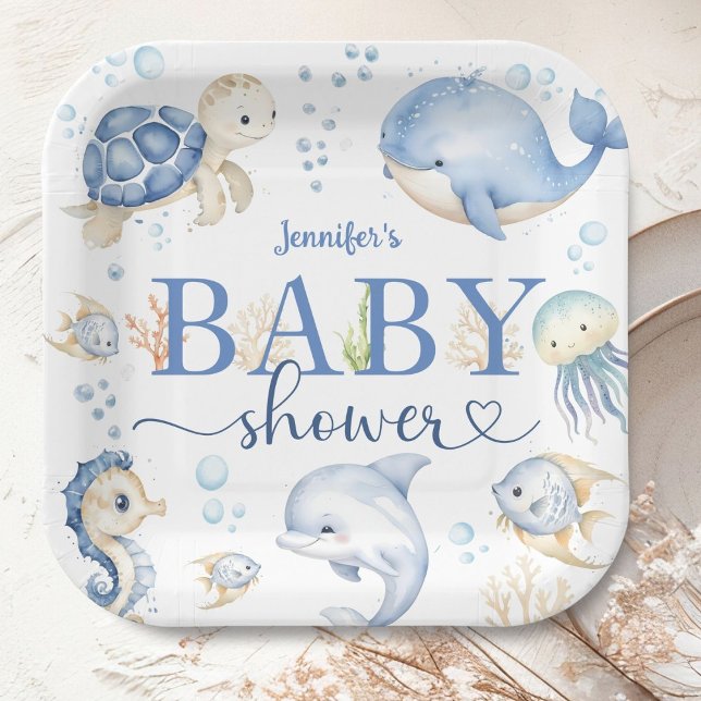 Assiettes En Carton Sous le Baby shower de mer Boy Blue Ocean (Créateur téléchargé)