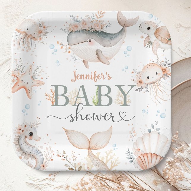 Assiettes En Carton Sous le Baby shower de mer fille océan rose (Créateur téléchargé)