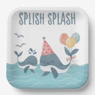 Assiettes En Carton Sous le Baby shower Sea Whale Beach