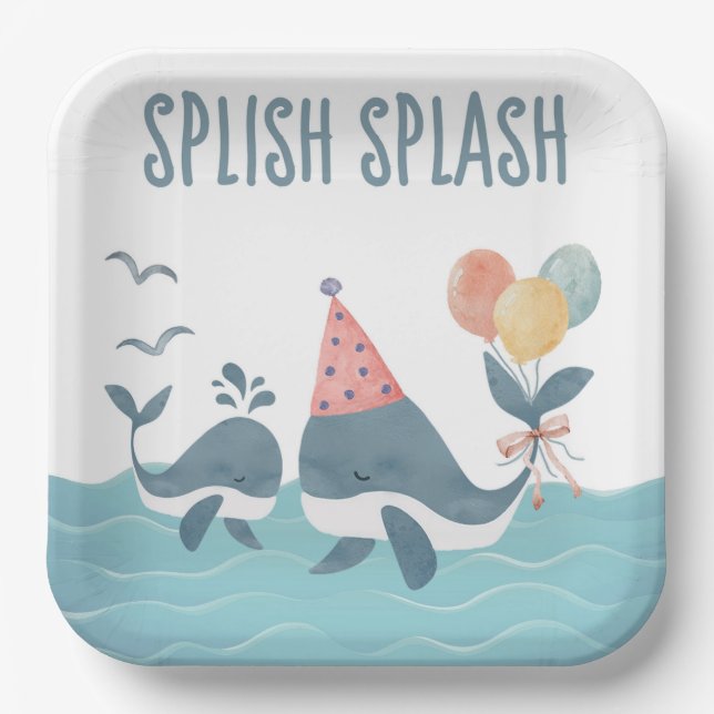 Assiettes En Carton Sous le Baby shower Sea Whale Beach (Recto)