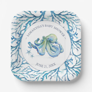 Assiettes En Carton Sous le Carré du Baby shower marin