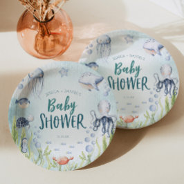 Assiettes En Carton Sous Les Plaques Papier Baby shower Océan Mer