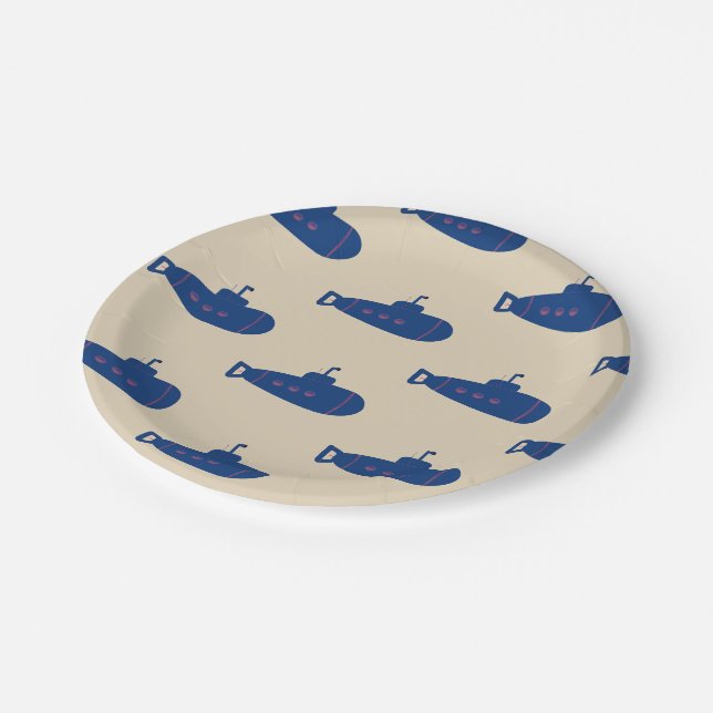 Assiettes En Carton Sous-marin bleu (Angle)
