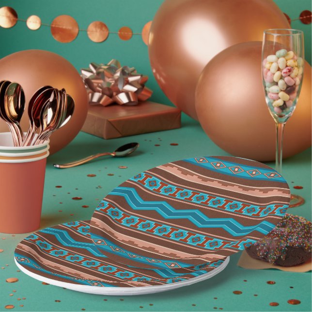 Assiettes En Carton Southwest Style Geometric Cameron Gorge Design (Multi)
