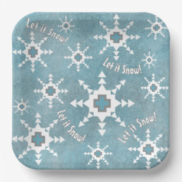 Assiettes En Carton Southwest Winter Snowflakes & Pine Trees Bleu