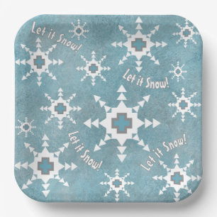 Assiettes En Carton Southwest Winter Snowflakes & Pine Trees Bleu