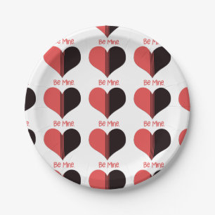 Assiettes En Carton Soyez à moi Valentine Red Stripe Heart