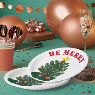 Assiettes En Carton Soyez Joyeux sapin de Noël étoile jaune