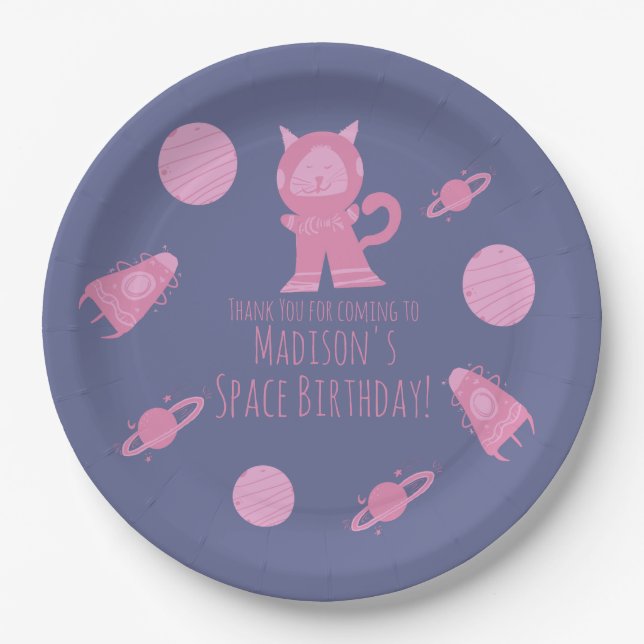 Assiettes En Carton Space Cat Pink Galaxy Anniversaire (Devant)