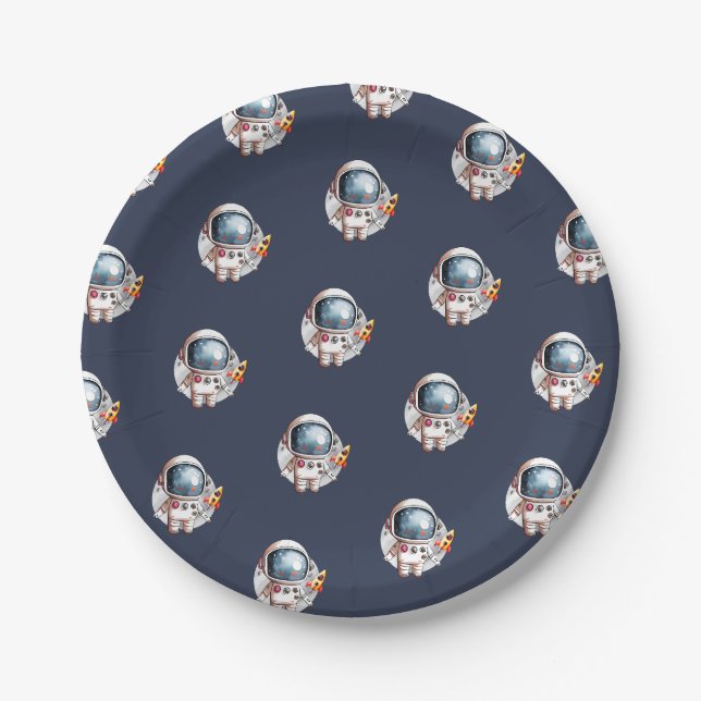 Assiettes En Carton Space Man Rocket ship Moon (Devant)