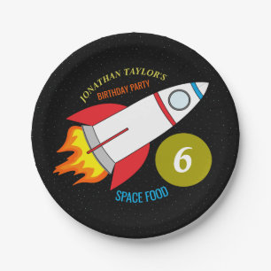 Assiettes En Carton Space Rocket to the Moon Children's Birthday