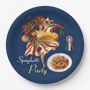 ASSIETTES EN CARTON SPAGHETTI PARTY DANCE, CUISINE ITALIENNE ET TOMATE