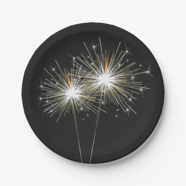 Assiettes En Carton Sparklers de la fête en noir (Devant)