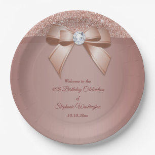 Assiettes En Carton Sparkles & Glamor, Rose d'anniversaire Gold