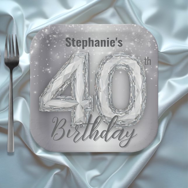 Assiettes En Carton Sparkling Chic Silver G|am Gemstone 40e anniversai (Créateur téléchargé)