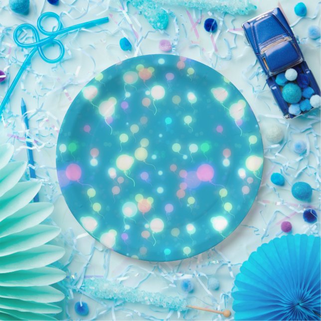 Assiettes En Carton Sparkly Party Balloons Blue (Fête)