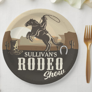Assiettes En Carton Spectacle de rodéo occidental Lasso Roping Roundup