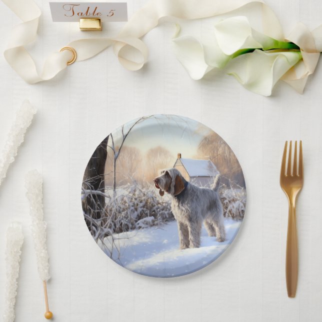 Assiettes En Carton Spinone Italiano Laisser Neige Noël (Mariage)