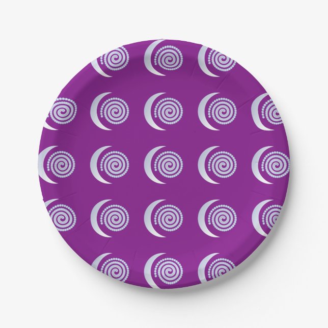 Assiettes En Carton Spirale de lune d'argent sur violet (Devant)