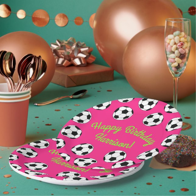 Assiettes En Carton Sports de football Anniversaire fête rose (Multi)