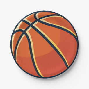 Assiettes En Carton Sports Orange Basketball fête d'anniversaire