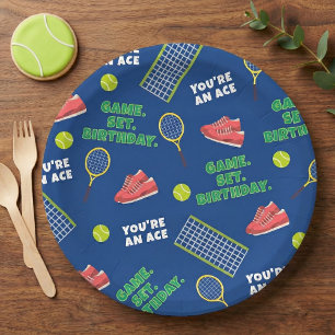 Assiettes En Carton Sporty Blue Tennis Chaussures Net Anniversaire de 