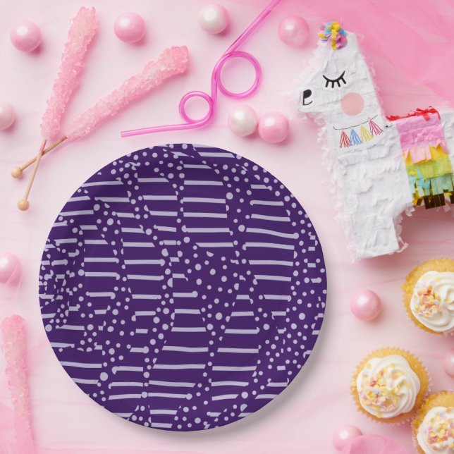 Assiettes En Carton Spots et rayures 2 - Violet (Fête)