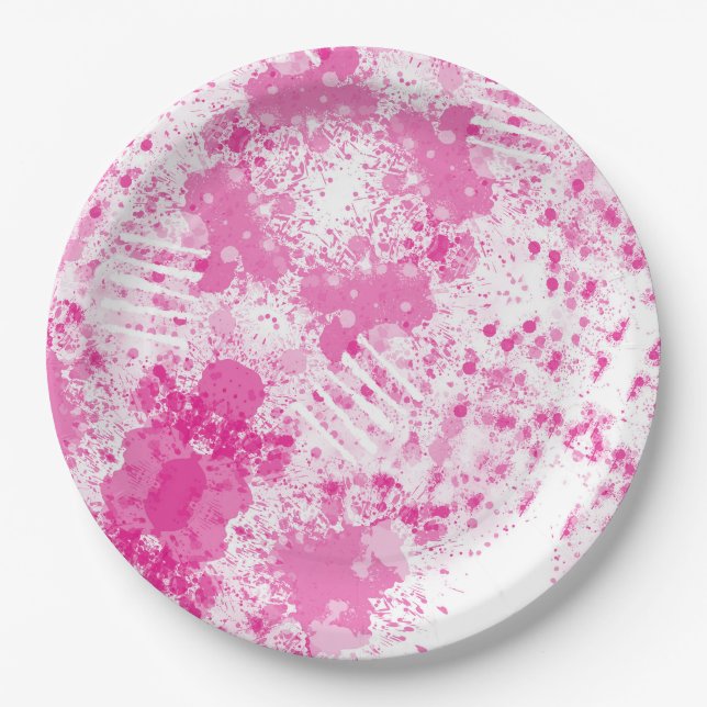 Assiettes En Carton Spray Abstrait de peinture rose (Devant)