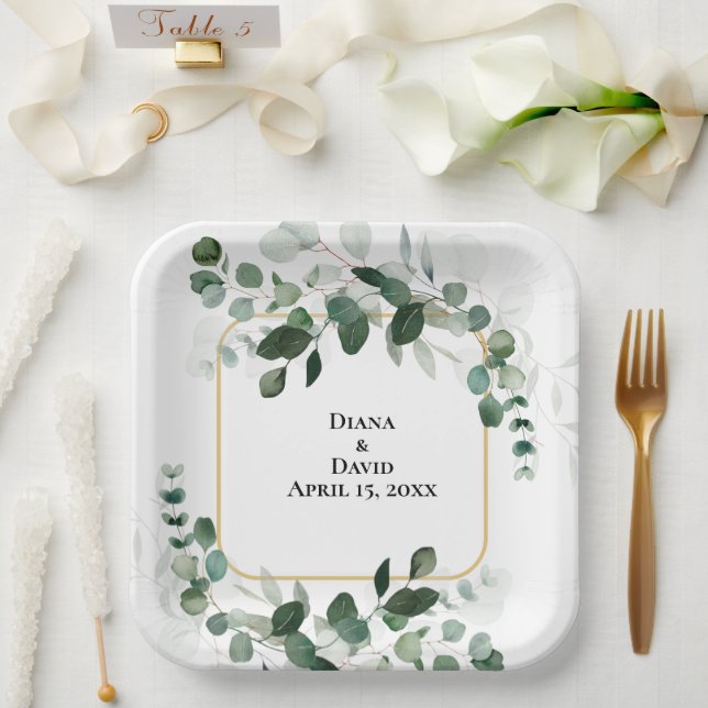 ASSIETTES EN CARTON SPRING BEAUTY BOTANICAL VERT MARIAGE (Mariage)