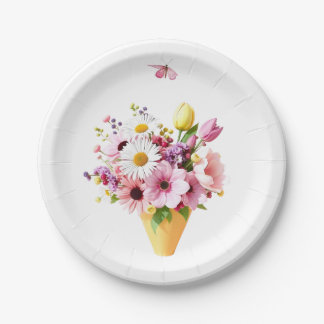 Assiettes En Carton Spring Blossom Bouquet with Butterfly