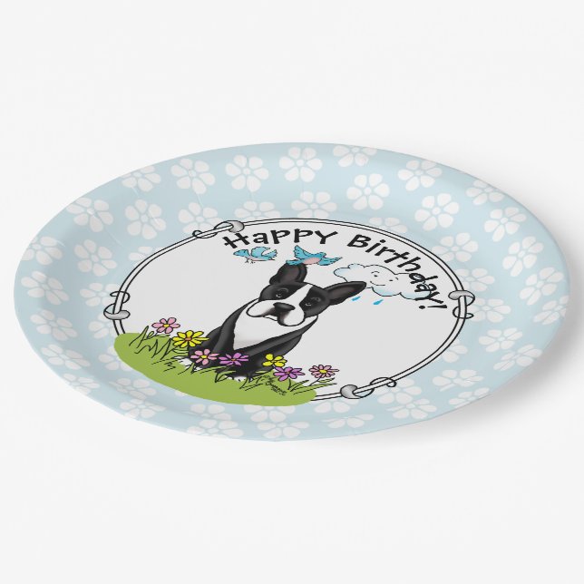 Assiettes En Carton Spring Boston Terrier (noir) Mignonne chien (Angle)