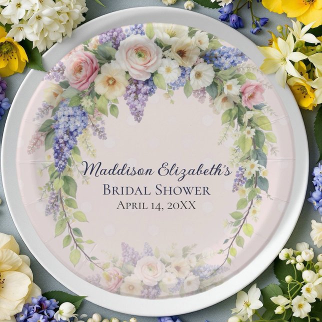 Assiettes En Carton Spring Floral Bridal Shower  (Celebrate the bride-to-be with this elegant spring floral bridal shower design. )
