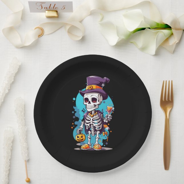 Assiettes En Carton Squelette cool dans un Halloween de chapeau haut d (Mariage)