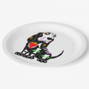 Assiettes En Carton Squelette de sucre Basset Hound