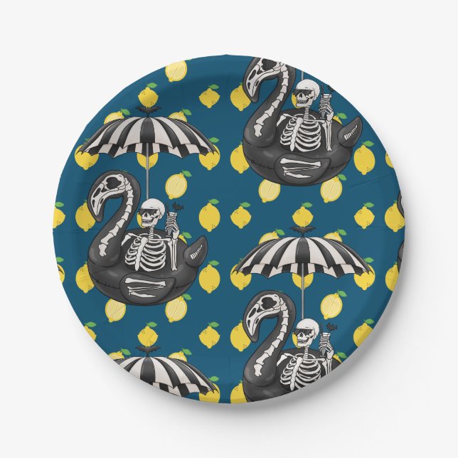 Assiettes En Carton Squelette éffrayant de Summerween avec citrons (Devant)