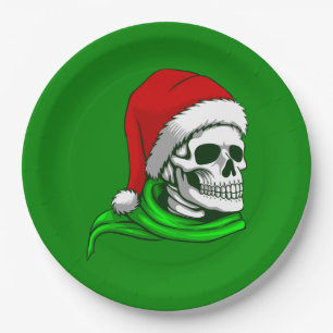 Assiettes En Carton squelette gothique de Noël père Noël
