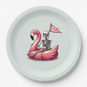 Assiettes En Carton Squelette Sarcastique sur Flamant rose - Séjour Sa