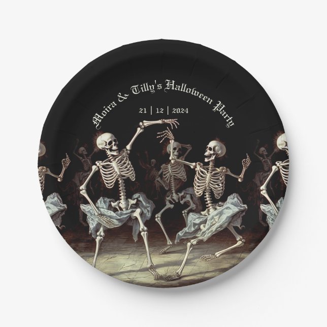 Assiettes En Carton Squelettes dansants de la peste noire Halloween (Devant)