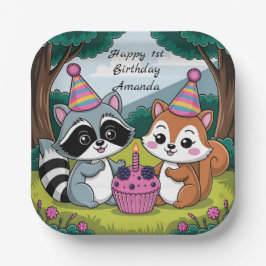 Assiettes En Carton Squirrel and Raccoon cute Birthday