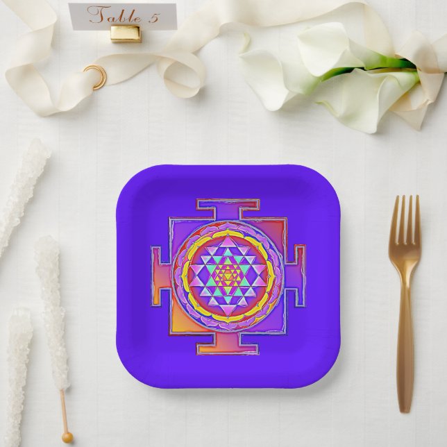 Assiettes En Carton Sri Yantra - Symbole hindouiste Design 1 (Mariage)