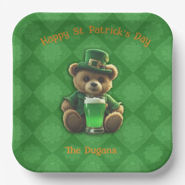 Assiettes En Carton St. Patirck's Day Irlandais Teddy Bear (Recto)