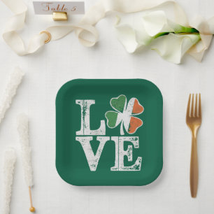Assiettes En Carton St Patrick Love Chance Irlande Trèfle Vert