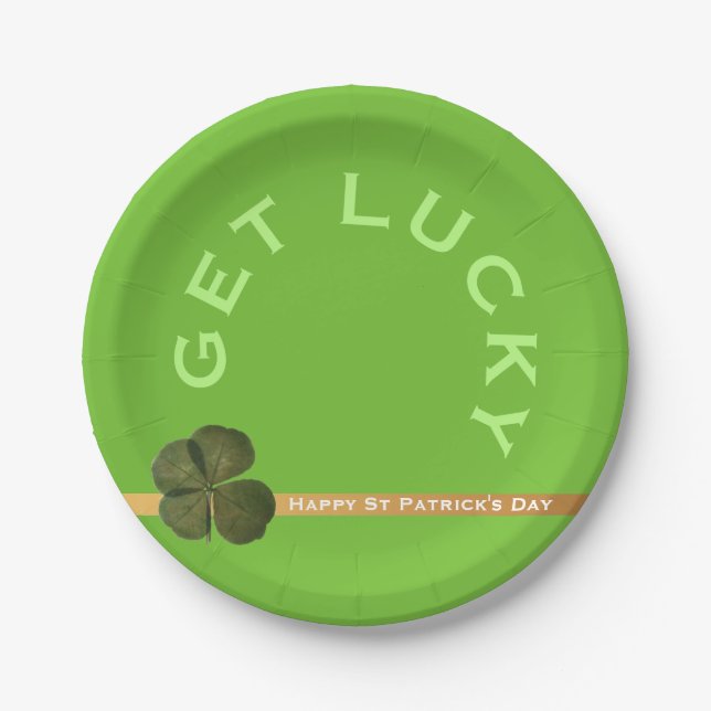 Assiettes En Carton St Patrick Real 4 Leaf Clover Obtenez Lucky Green  (Devant)